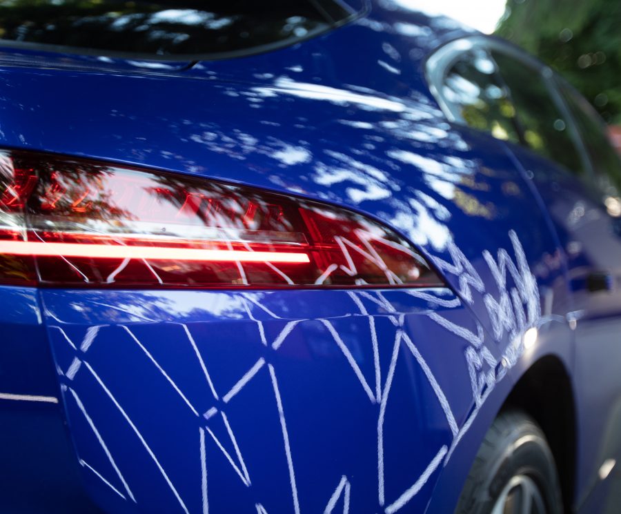 Blue Jaguar I-Pace car