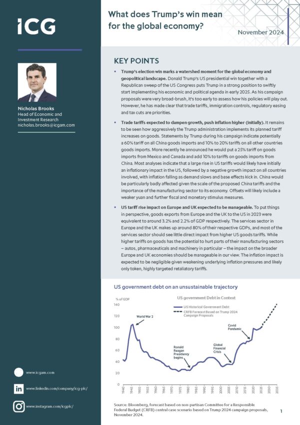 Front page of ICG macro economic report 'What does Trump’s win mean for the global economy?'