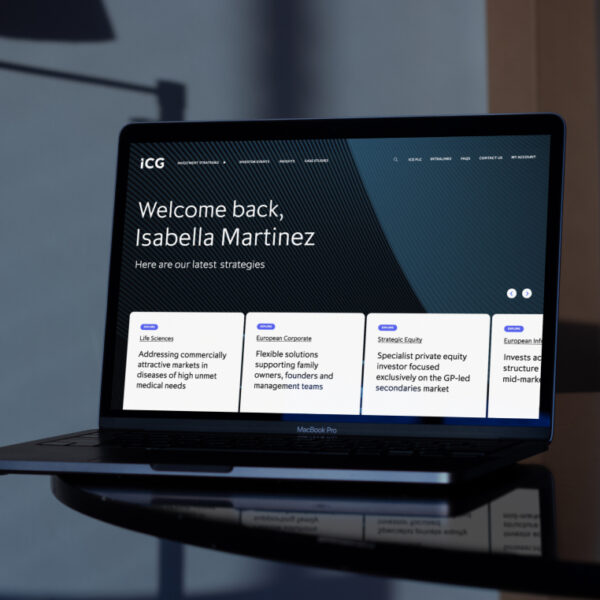 The ICG Client Lounge visible on a laptop