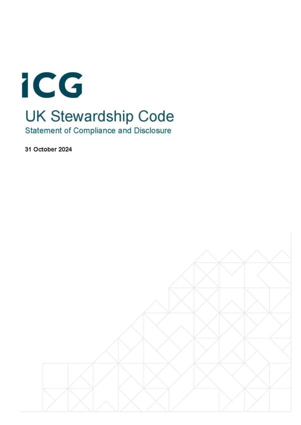 Front cover of ICG's UK Stewardship Code Statement of Compliance and Disclosure, dated 31 October 2024